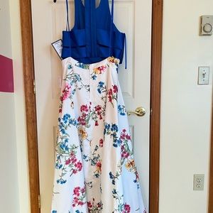 2 Piece Blue & White Printed Ballgown Skirt & Top